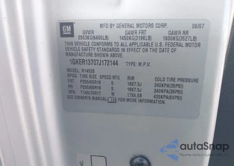 2007 GMC Acadia Sle-1 z USA, uszkodzony, nr VIN 1GKER13707J172144